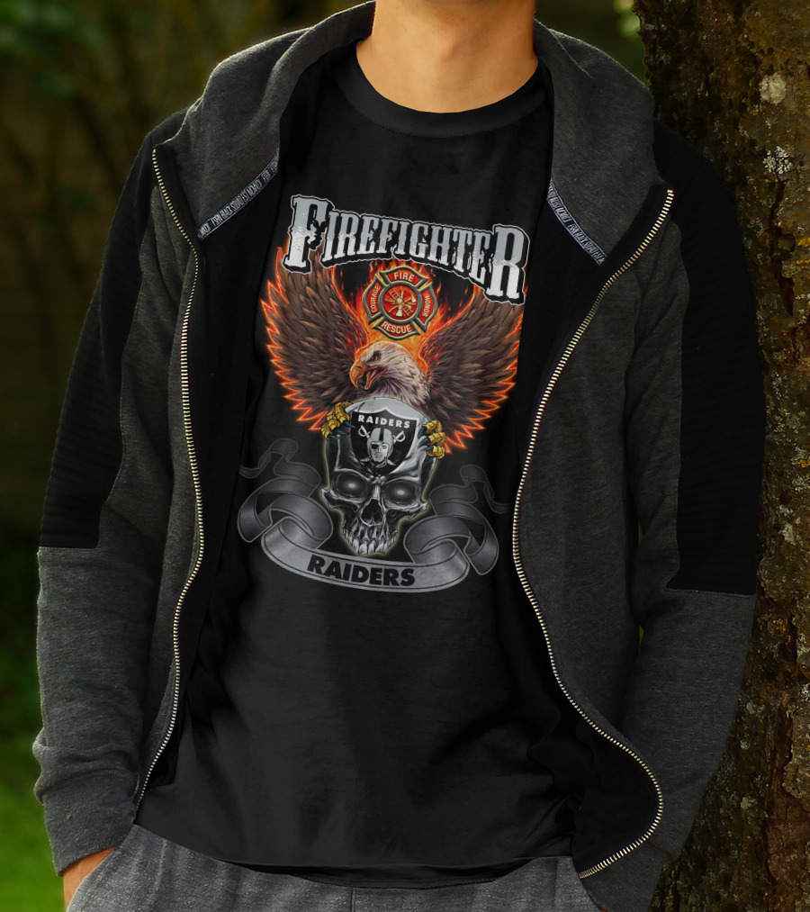 Firefighter Fire Rescue Eagle Skull Raiders T-Shirt