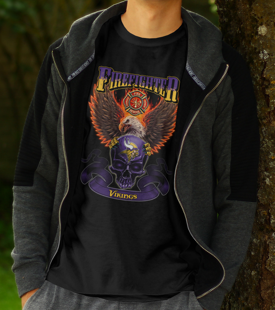 Firefighter Fire Rescue Eagle Minnesota Vikings Skull T-Shirt
