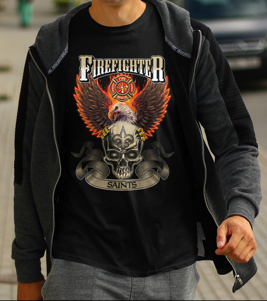 Firefighter Fire Rescue Eagle Skull Saints T-Shirt