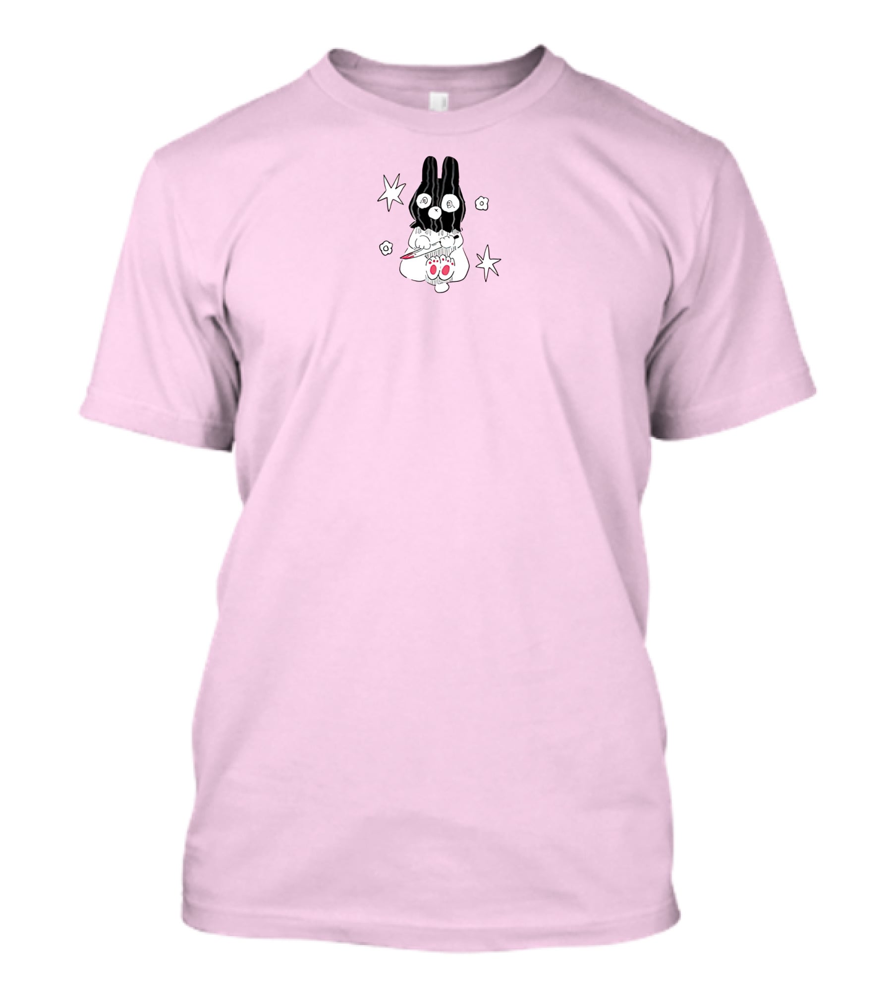 Chloe Moriondo Bunny Holding Strawberry With Stars And Flowers On Pink Background T-Shirt