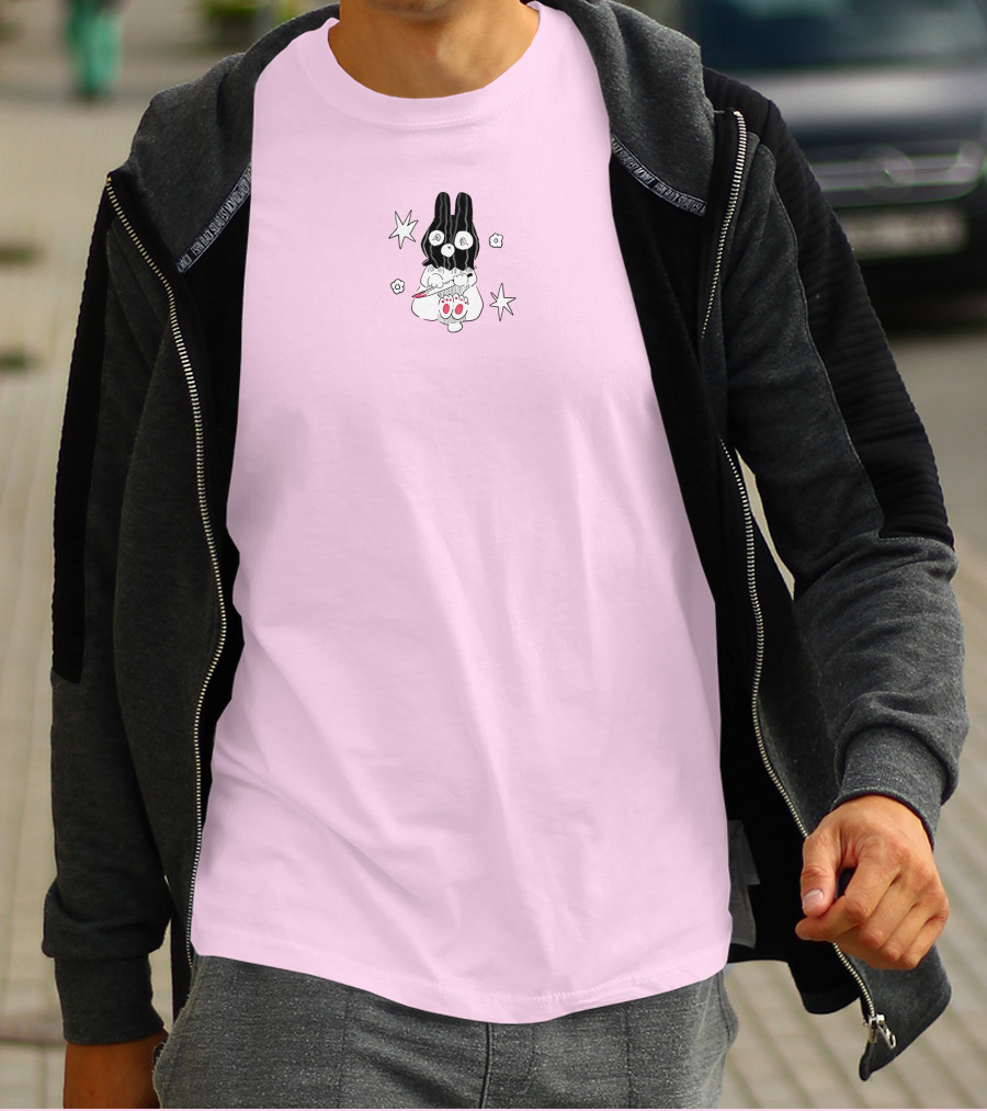 Chloe Moriondo Bunny Holding Strawberry With Stars And Flowers On Pink Background T-Shirt