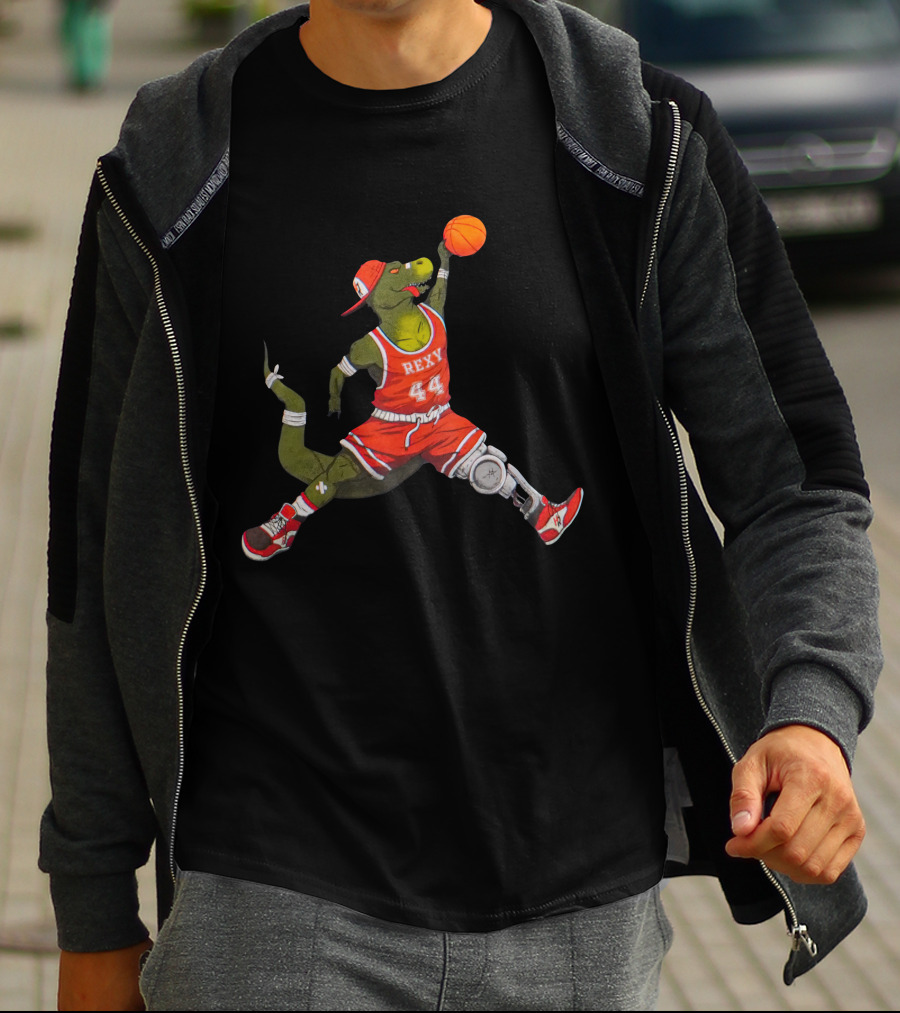 Rexy Basketball Slam Dunking Dinosaur Sports Jersey 44 How Ridiculous Merch T-Shirt