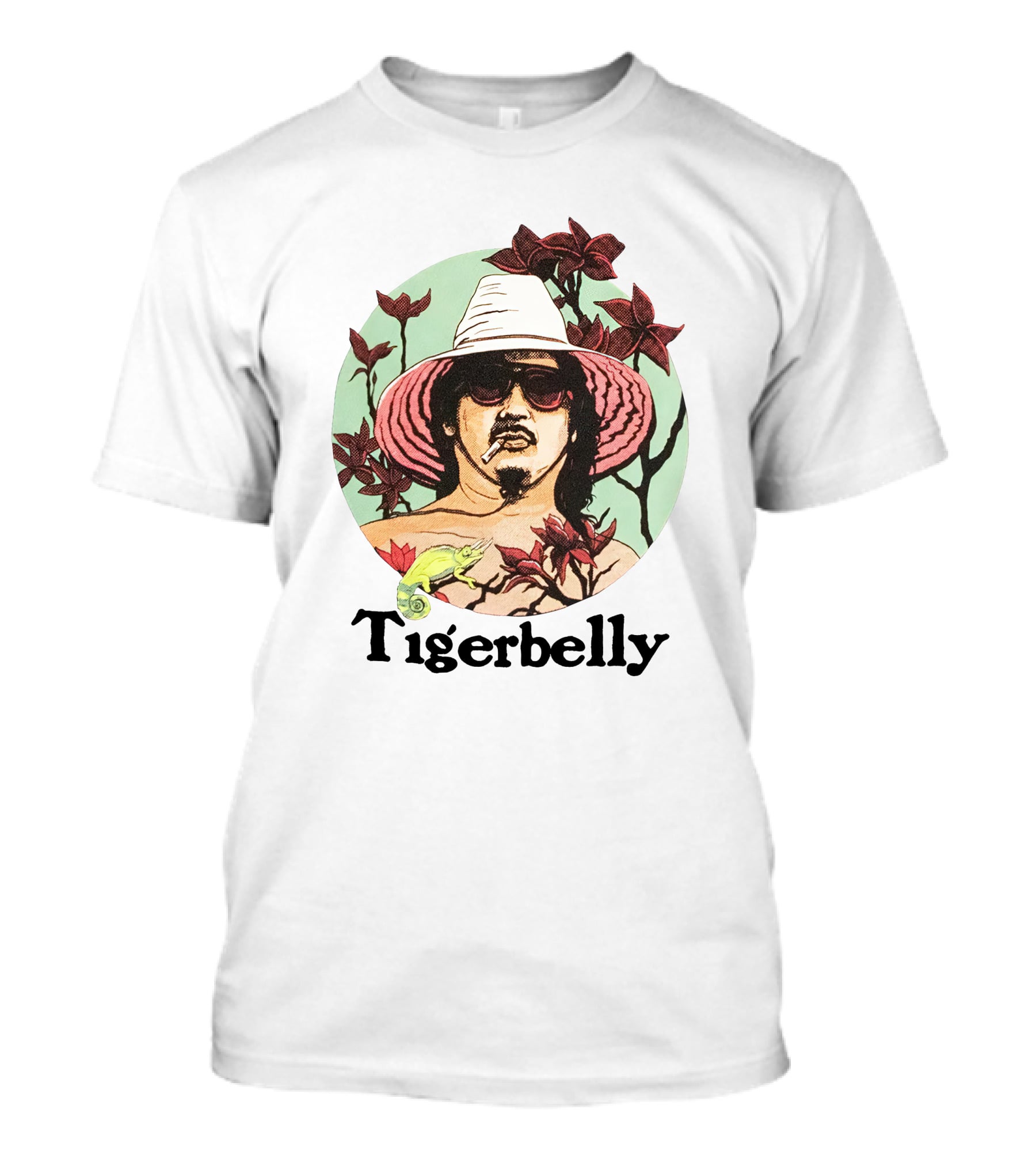 Tigerbelly Tropical Hat Person Surrounded By Flowers And Lizard T-Shirt