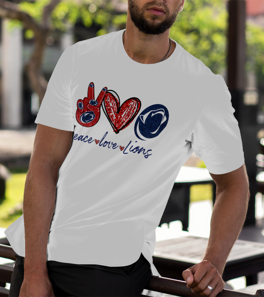 Peace Love Lions Penn State Blue And White T-Shirt