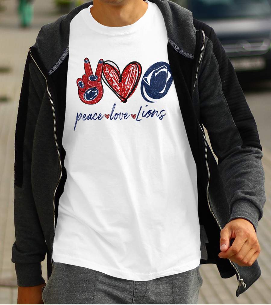 Peace Love Lions Penn State Blue And White T-Shirt