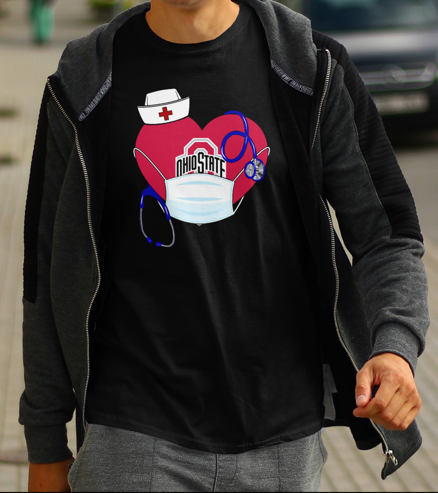 Ohio State Nurse Heart Stethoscope Mask T-Shirt