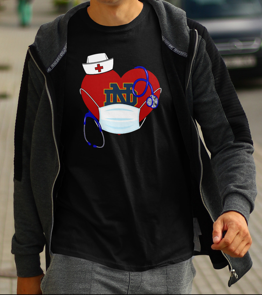Notre Dame Heart Healthcare Nurse Mask Stethoscope T-Shirt