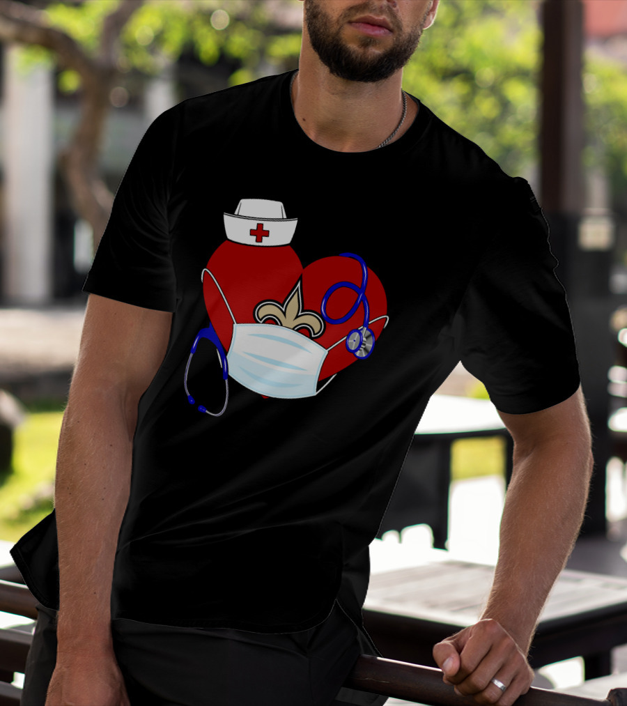 Heart Saints Nurse Medical Mask Stethoscope Fleur-de-Lis T-Shirt