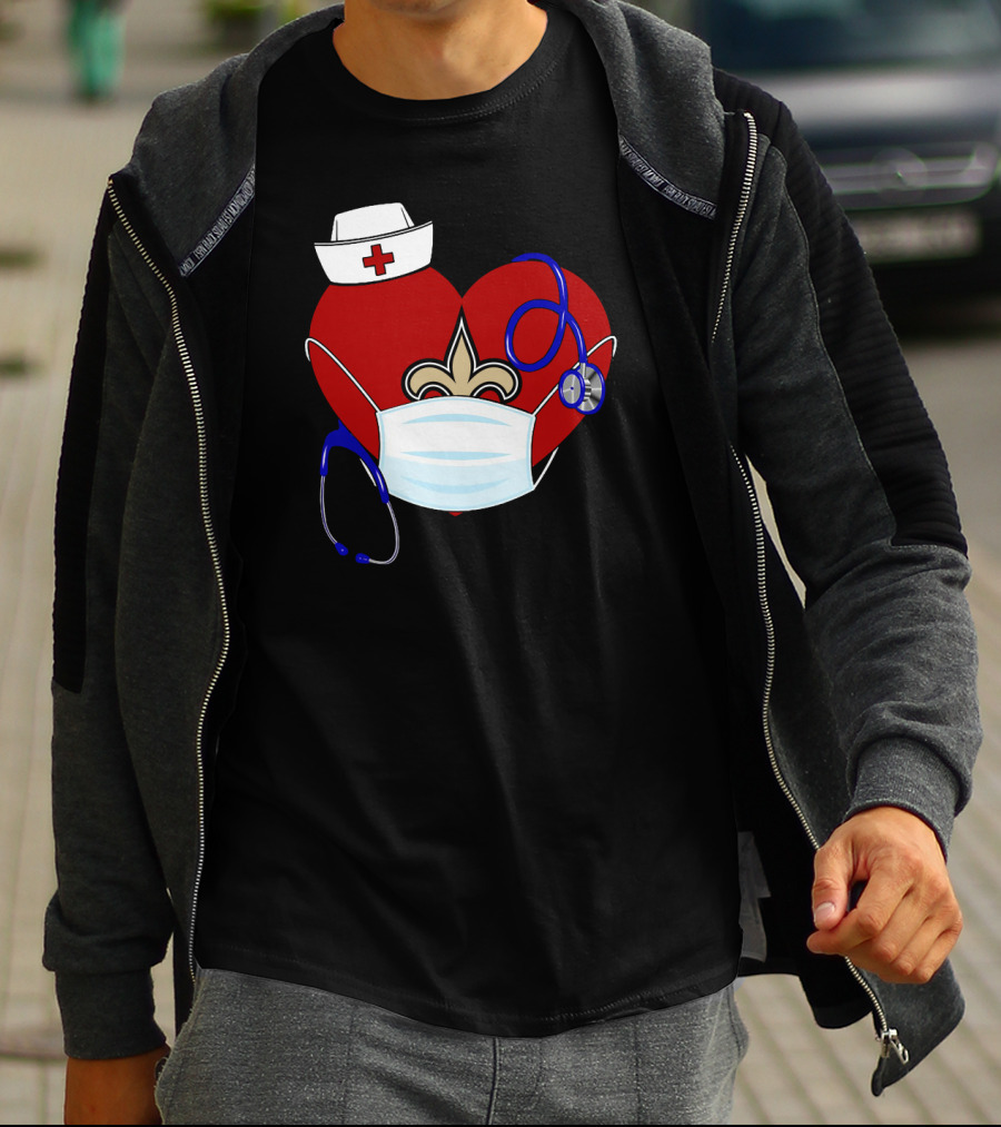 Heart Saints Nurse Medical Mask Stethoscope Fleur-de-Lis T-Shirt