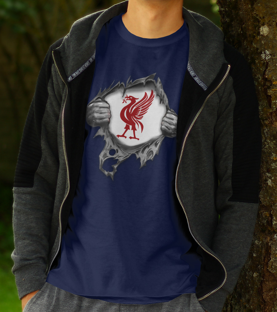 Proud To Be Liverpool Liverbird Crest Ripped T-Shirt