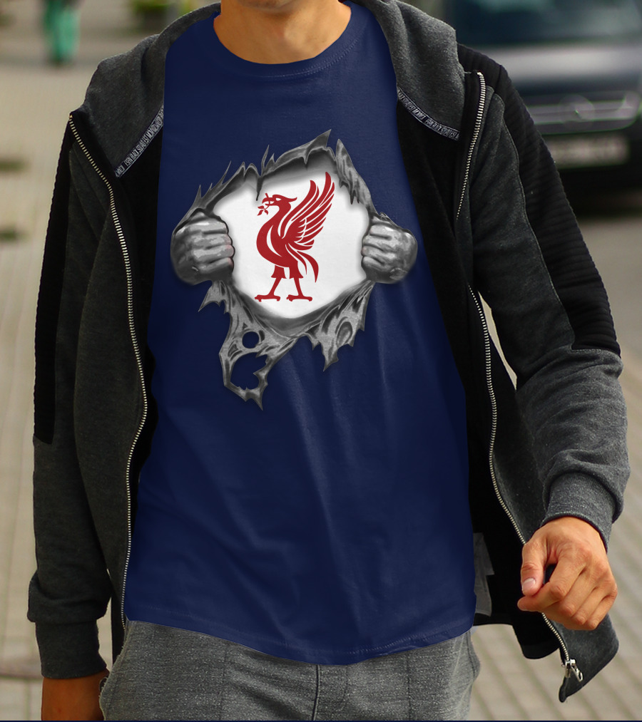Proud To Be Liverpool Liverbird Crest Ripped T-Shirt