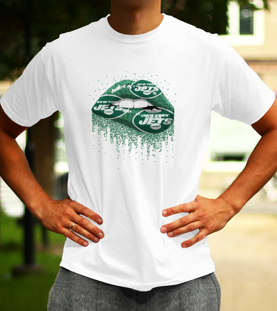 New York Jets Lips Green Glitter T-Shirt