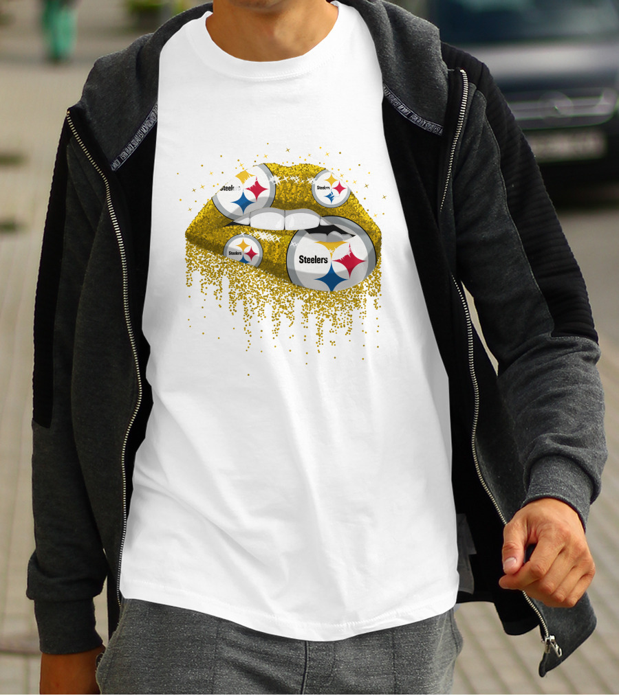 Steelers Glitter Lips Pittsburgh Football T-Shirt