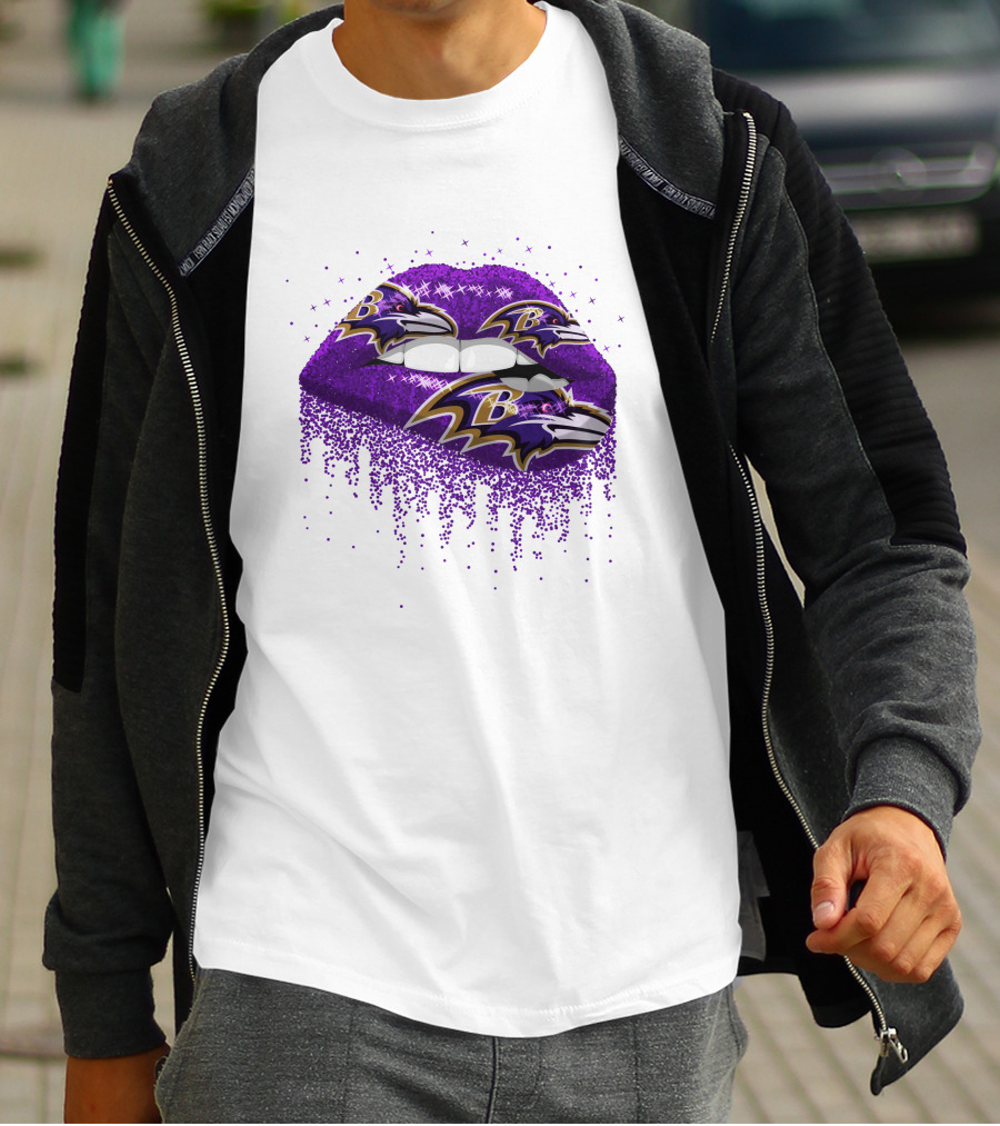 Baltimore Ravens Glitter Lips Logo Purple Sparkle T-Shirt