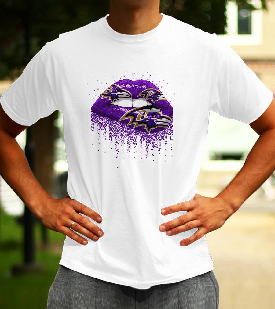 Baltimore Ravens Glitter Lips Logo Purple Sparkle T-Shirt