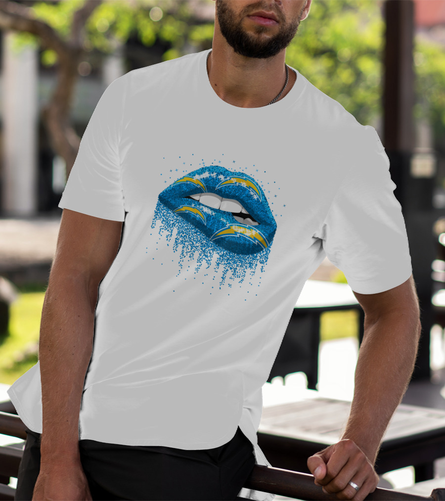 Los Angeles Chargers Blue Glitter Lips T-Shirt