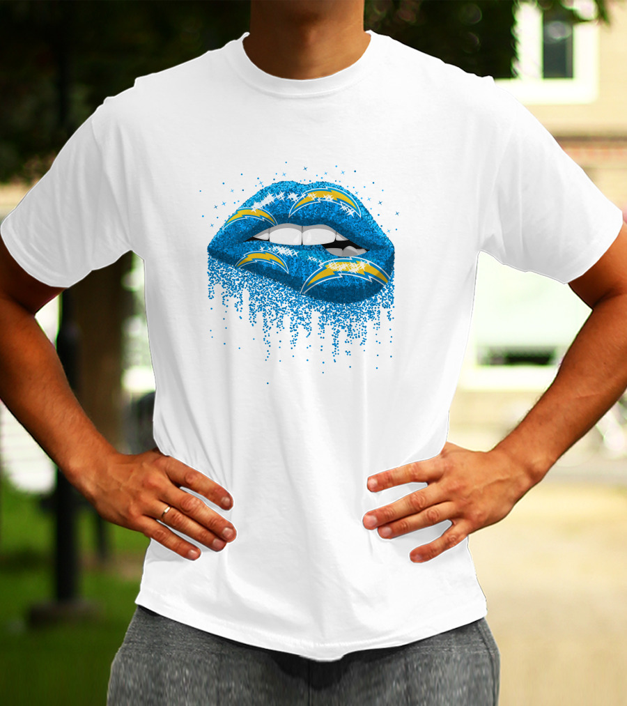 Los Angeles Chargers Blue Glitter Lips T-Shirt