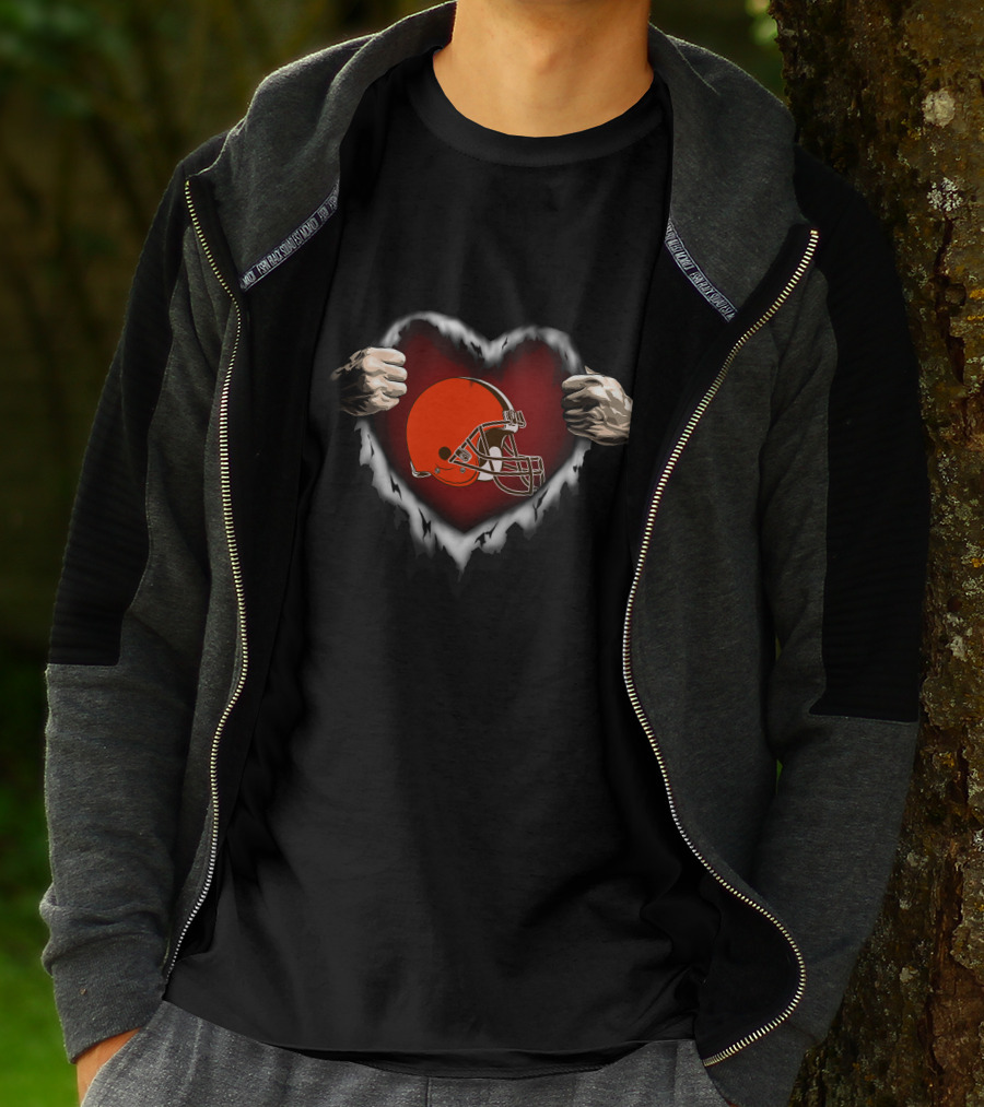 Cleveland Browns Heart Ripped Football T-Shirt
