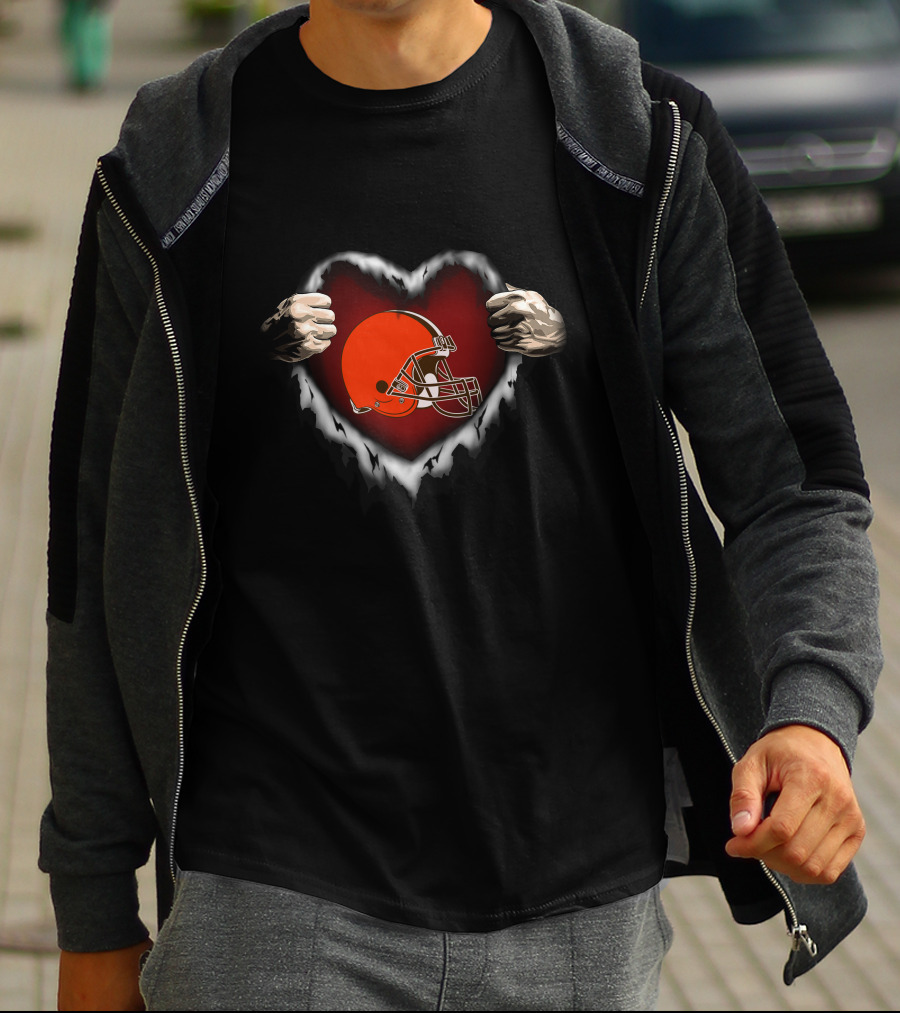 Cleveland Browns Heart Ripped Football T-Shirt