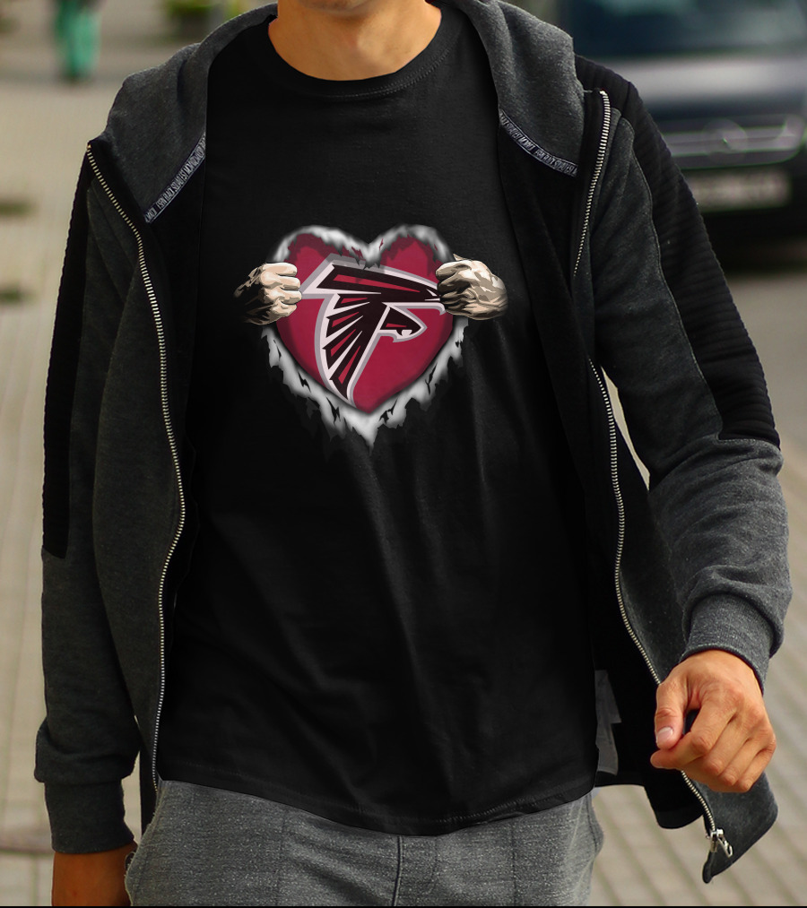 Atlanta Falcons Heart Ripped Logo Fist T-Shirt