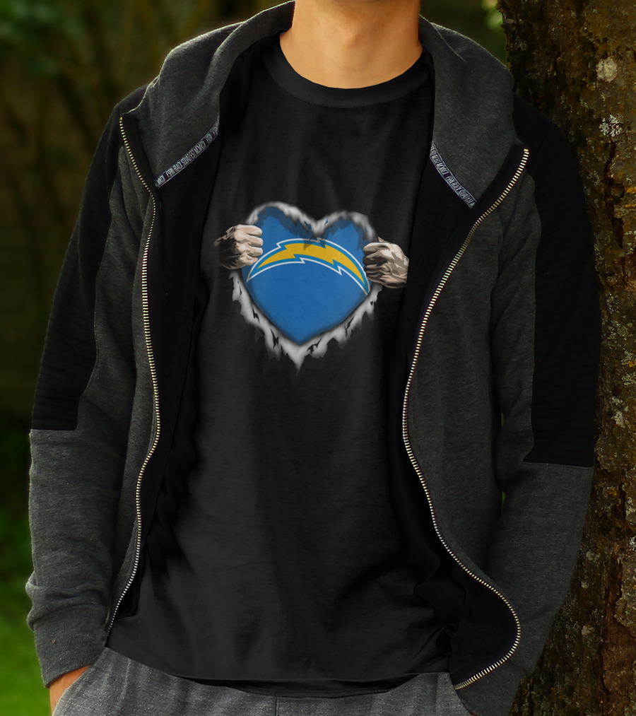 Los Angeles Chargers Heart Ripped Hands T-Shirt