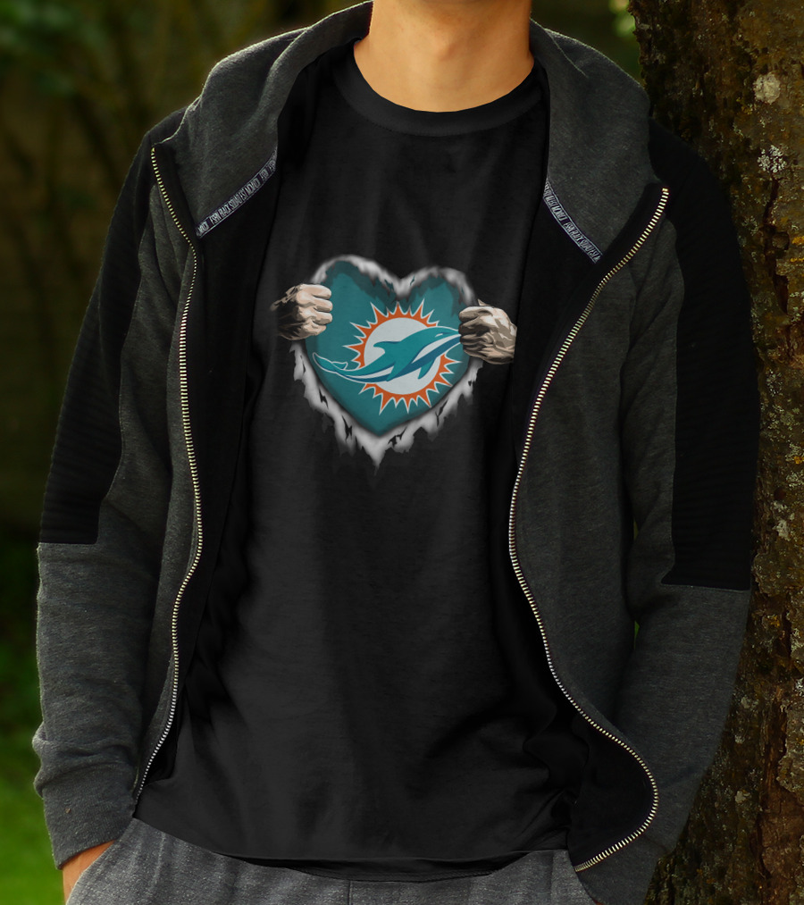 Miami Dolphins Heart Ripped T-Shirt