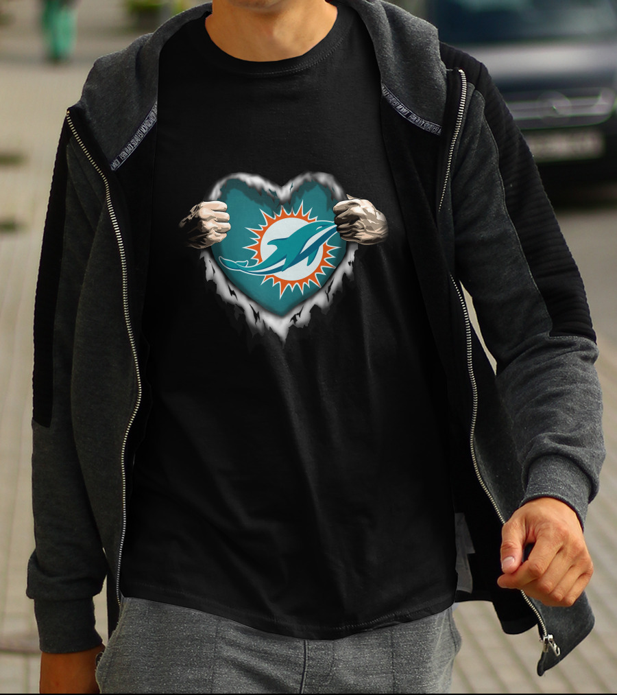 Miami Dolphins Heart Ripped T-Shirt