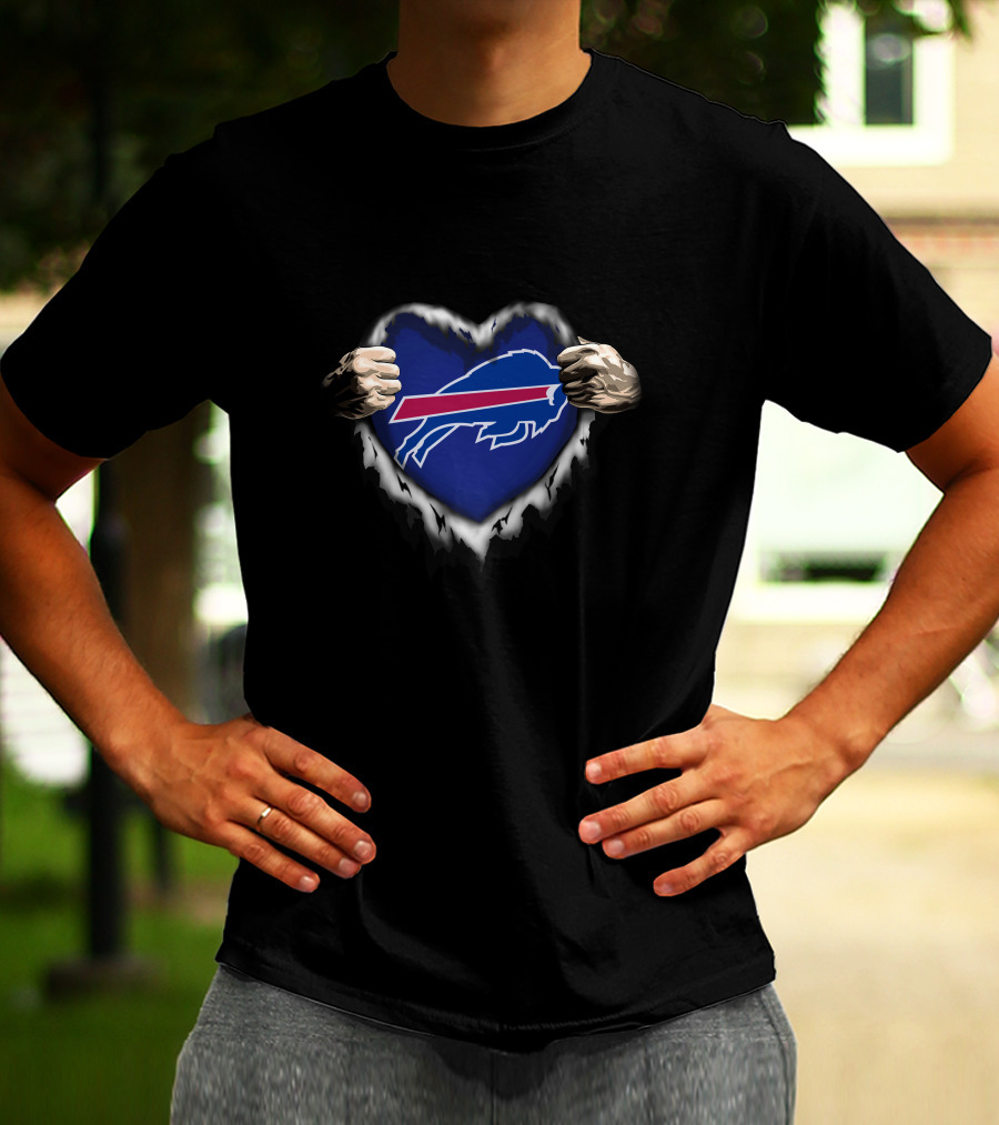 Buffalo Bills Ripped Heart With Logo In Hands T-Shirt