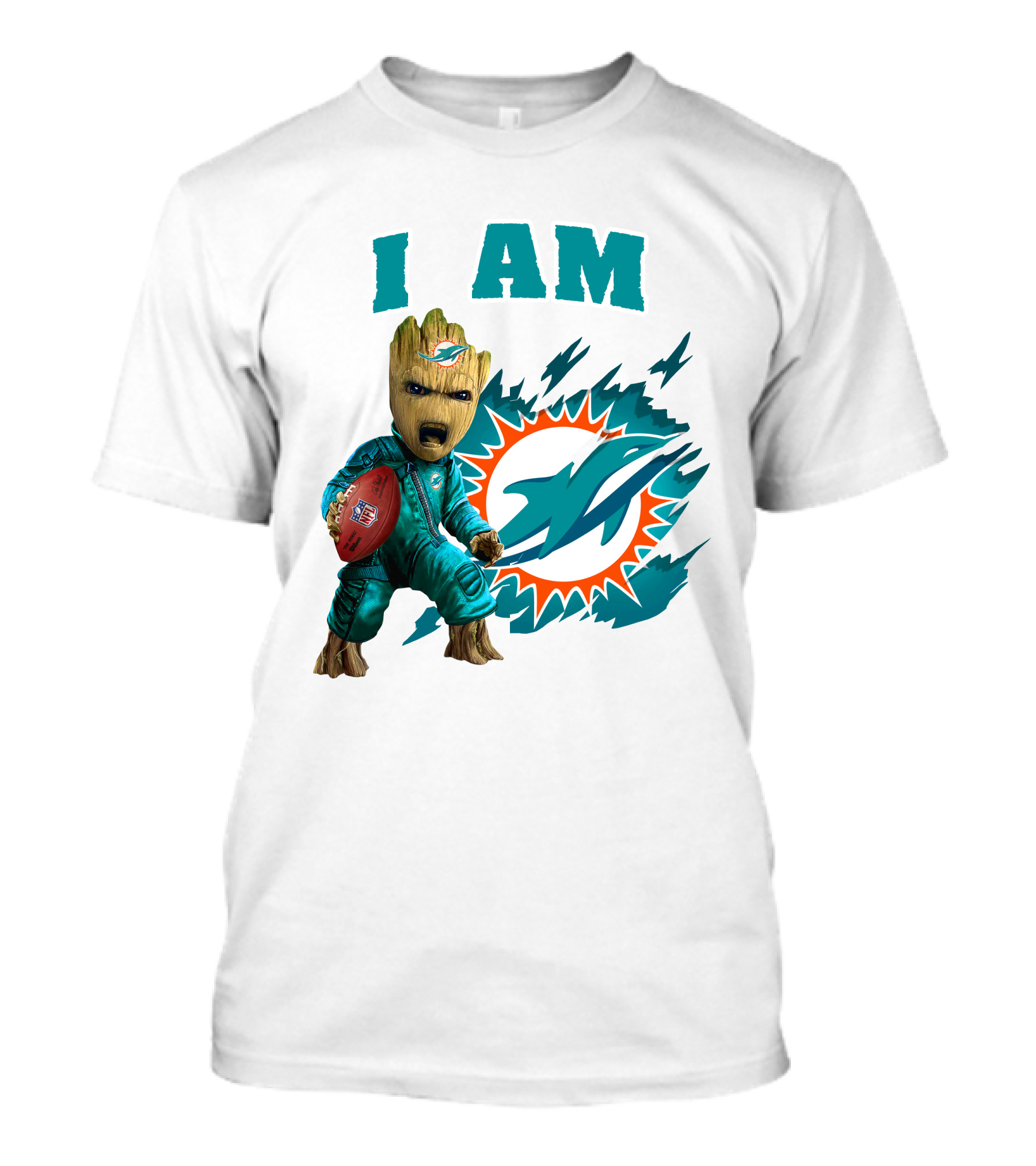 I Am Groot Miami Dolphins Football Fan Character T-Shirt