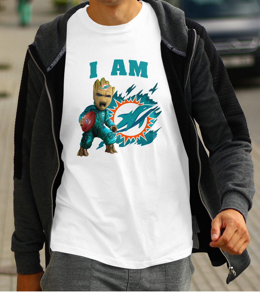 I Am Groot Miami Dolphins Football Fan Character T-Shirt