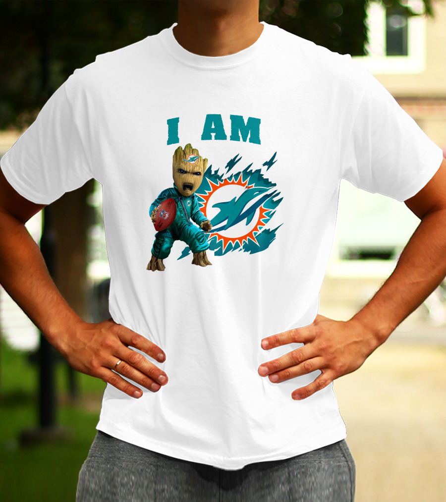 I Am Groot Miami Dolphins Football Fan Character T-Shirt