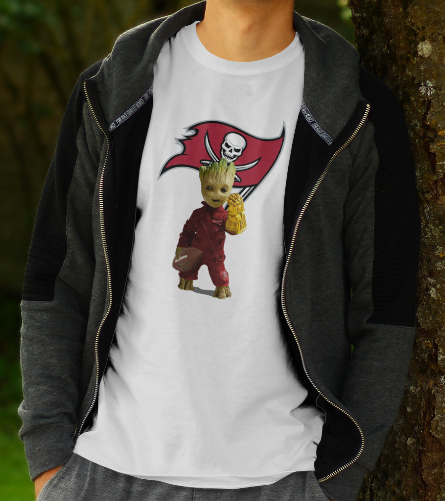 Groot Holding Football With Tampa Bay Buccaneers T-Shirt
