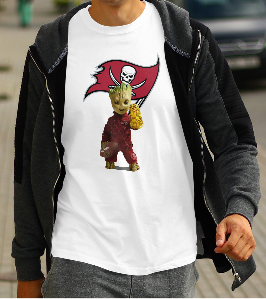Groot Holding Football With Tampa Bay Buccaneers T-Shirt