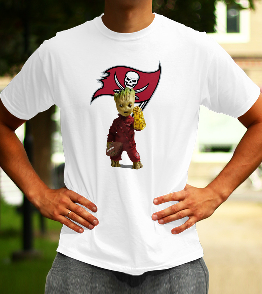 Groot Holding Football With Tampa Bay Buccaneers T-Shirt