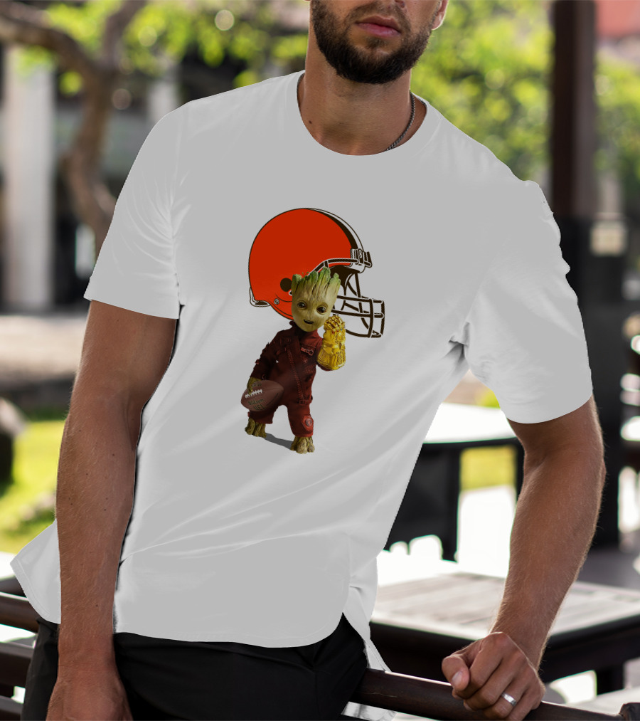 Cleveland Browns Football Groot And Infinity Gauntlet T-Shirt