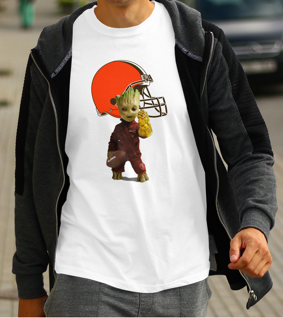 Cleveland Browns Football Groot And Infinity Gauntlet T-Shirt
