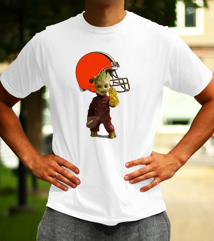 Cleveland Browns Football Groot And Infinity Gauntlet T-Shirt