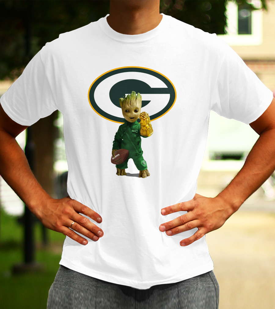Green Bay Packers Groot Football Holding Infinity Gauntlet T-Shirt