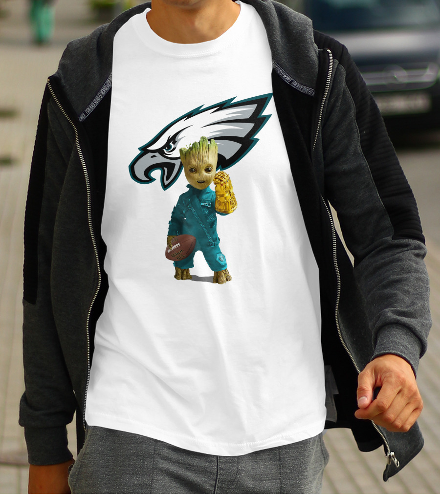 Philadelphia Eagles Baby Groot Infinity Gauntlet Football T-Shirt
