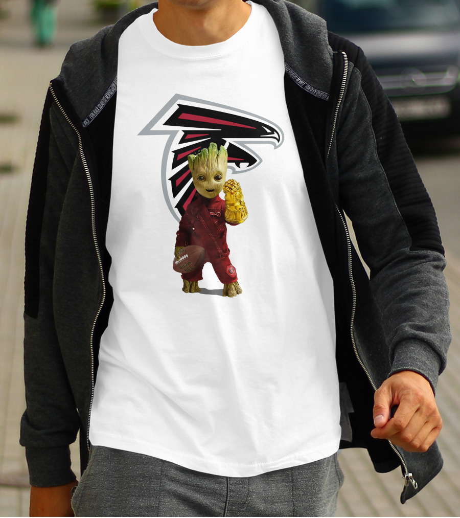 Atlanta Falcons Groot Holding Football And Glove T-Shirt