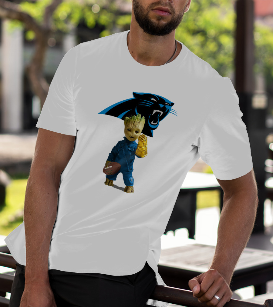 Carolina Panthers Groot Football Infinity Gauntlet Crossover T-Shirt