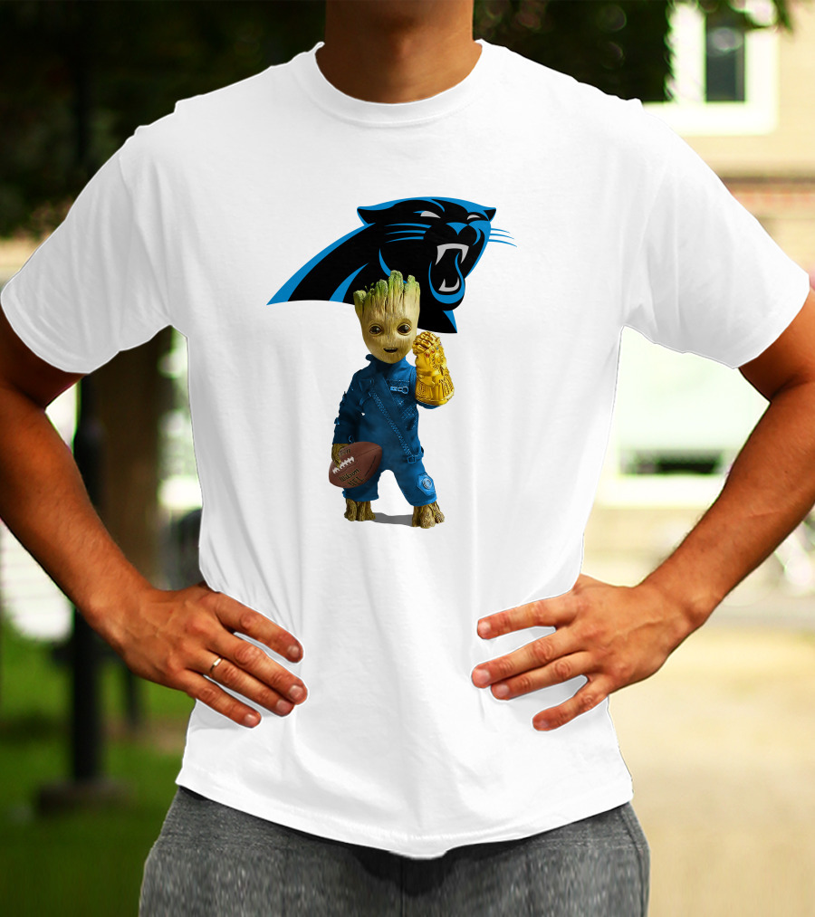 Carolina Panthers Groot Football Infinity Gauntlet Crossover T-Shirt