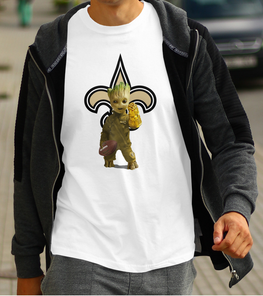 New Orleans Saints Groot Football Infinity Gauntlet Fleur-de-lis T-Shirt