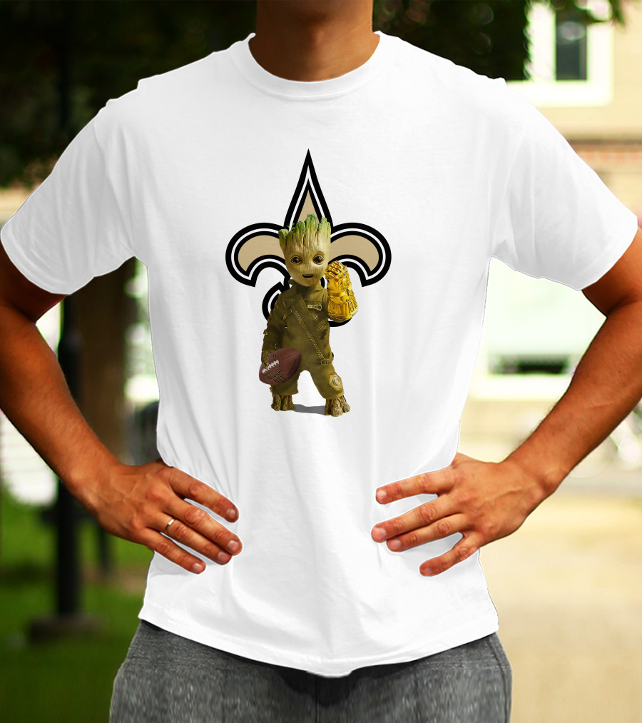 New Orleans Saints Groot Football Infinity Gauntlet Fleur-de-lis T-Shirt