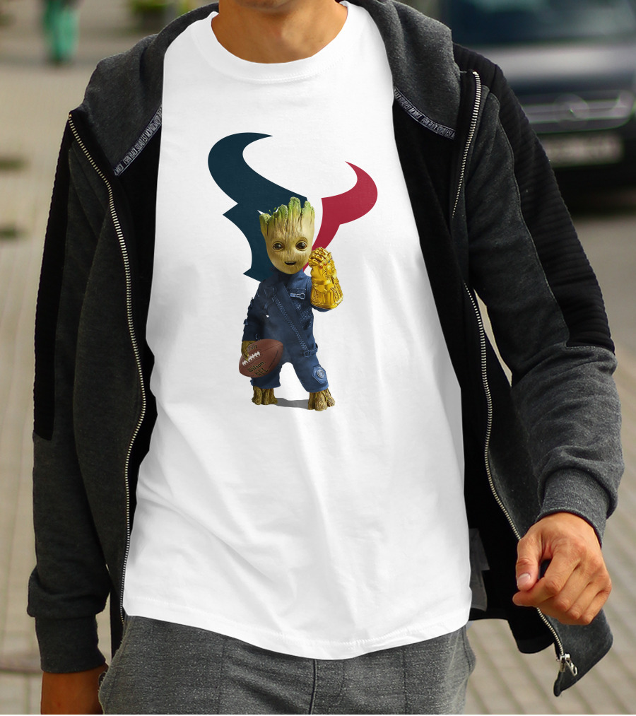 Houston Texans Groot Football Infinity Gauntlet T-Shirt