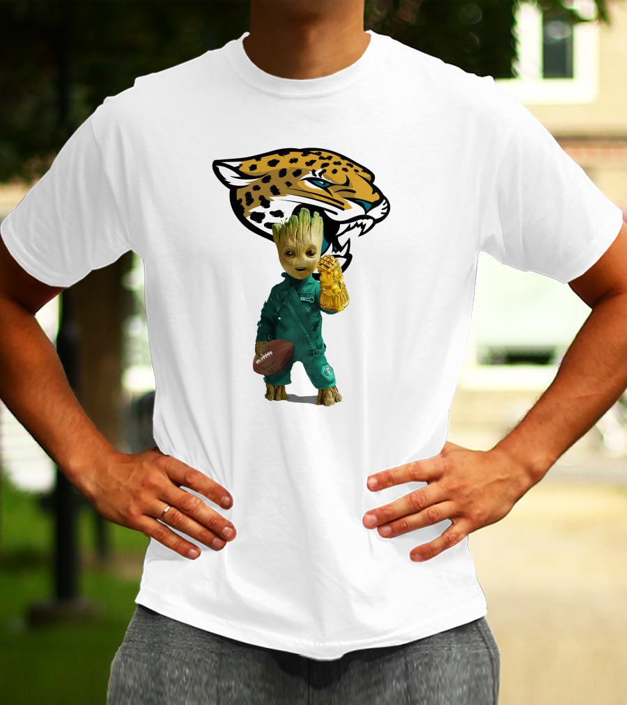 Jacksonville Jaguars Groot Football Infinity Gauntlet T-Shirt