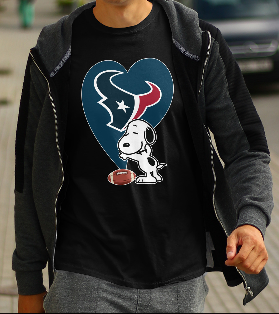 Houston Texans Snoopy Heart Hug Football T-Shirt