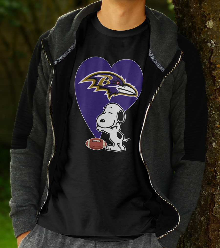 Baltimore Ravens Snoopy Heart Football Hug T-Shirt