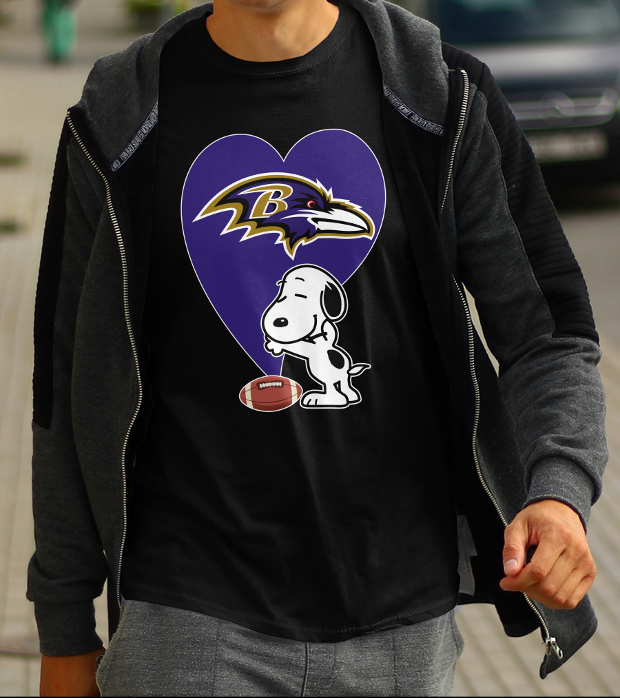 Baltimore Ravens Snoopy Heart Football Hug T-Shirt