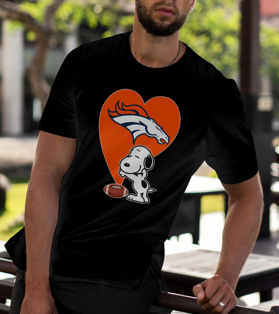 Denver Broncos Snoopy Hug Heart Logo Football T-Shirt